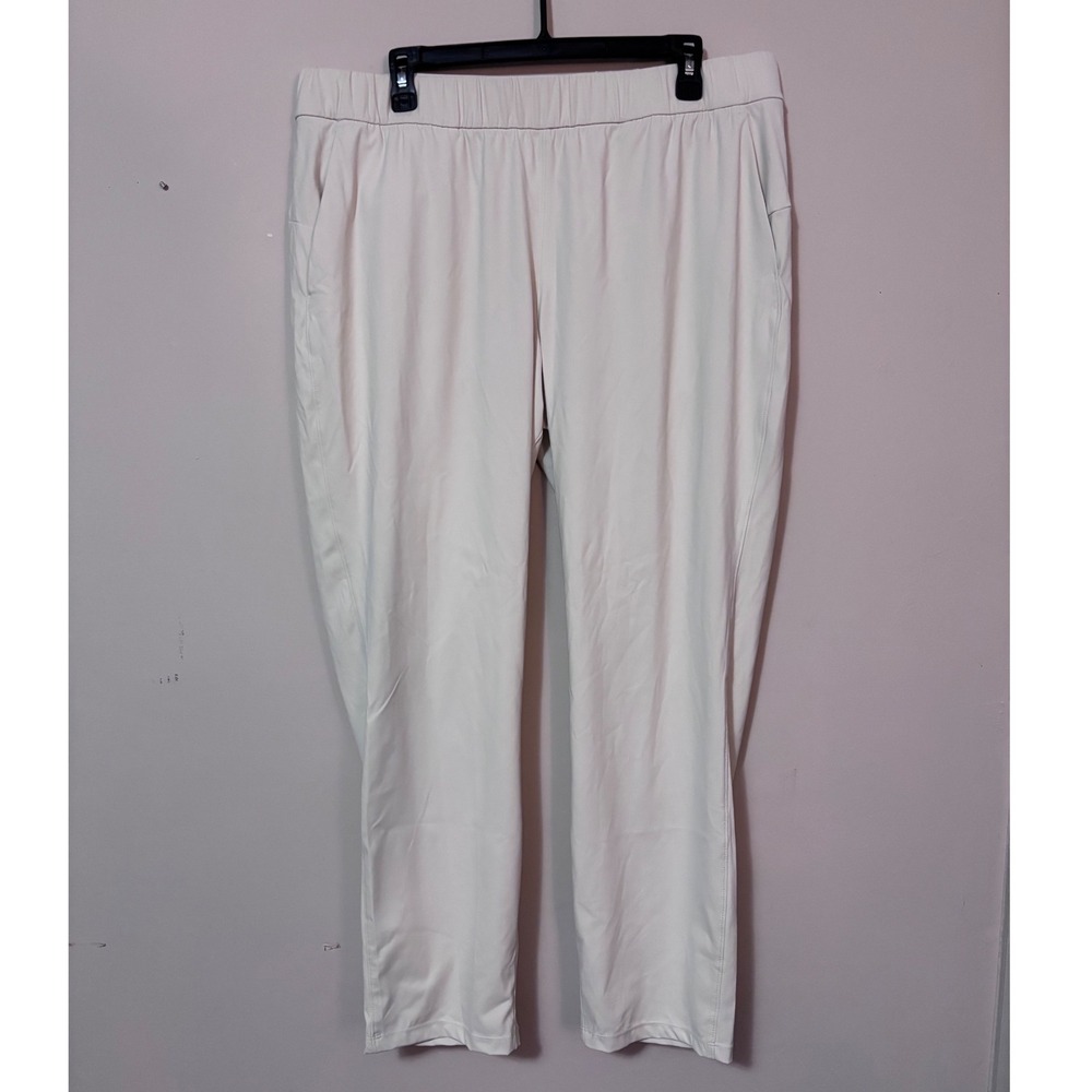 Women XXL Cream Stretch Nylon Performance Pants Elastic Waist Tapered Pockets